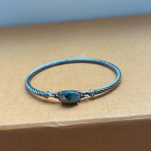 David Yurman Sterling Silver Bracelet with Black Onyx Clasp and Pave Diamonds